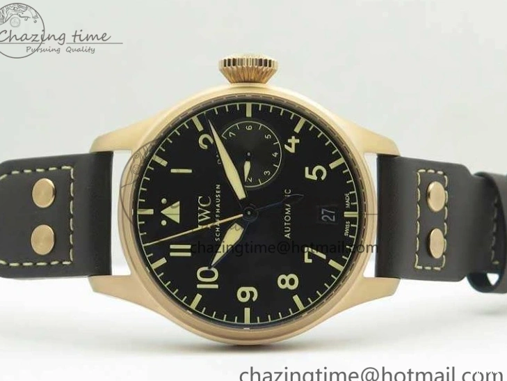 MIROTIME 0123 Big Pilot IW510301 Satin-Polished RG YLF Best Edition Black Dial On Leather Strap A Flexible 7222